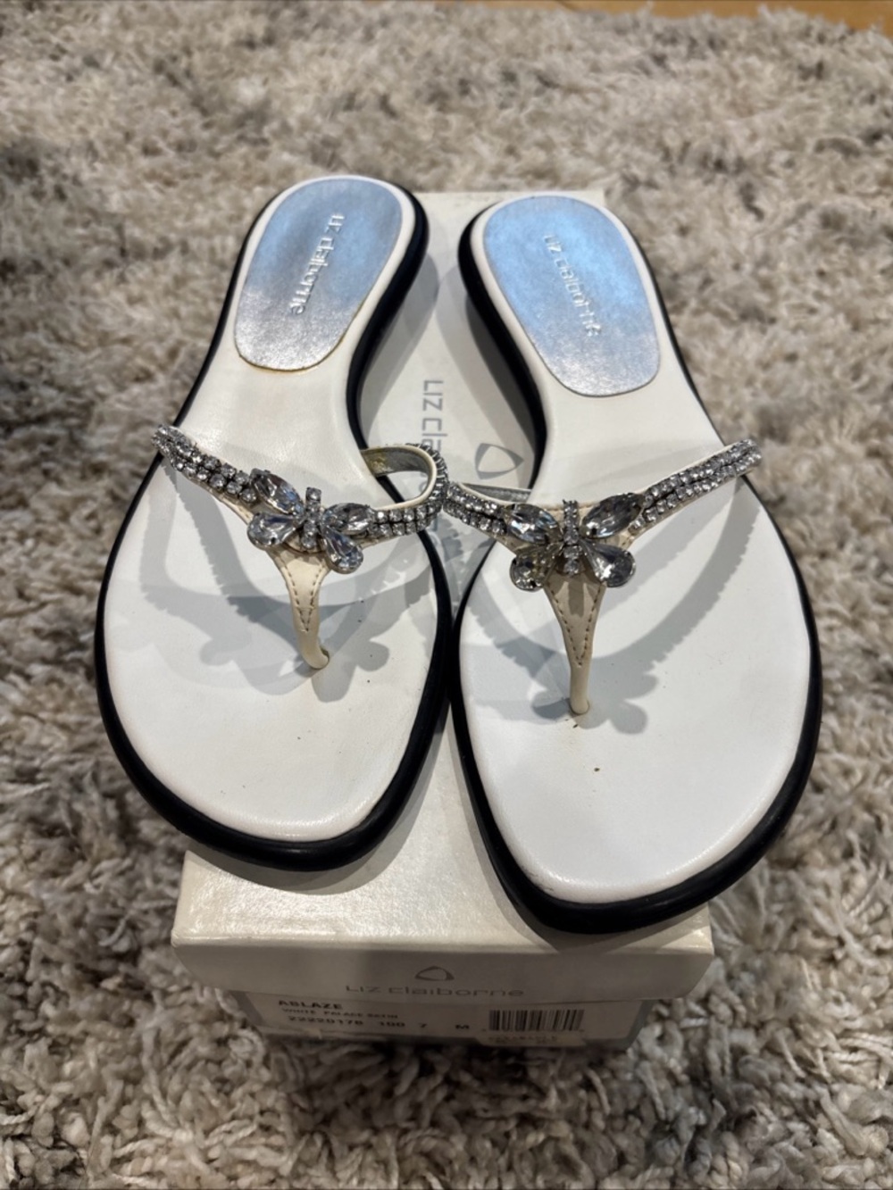 Vintage Liz Claiborne Ablaze Thong Flip Flops Rhinestone Butterfly NIB NOS 7M